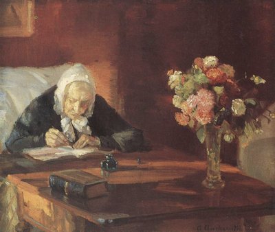 Ane Hedvig Brøndum sitzt am Tisch von Anna Ancher